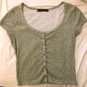 Sage Green Floral Cropped Tee